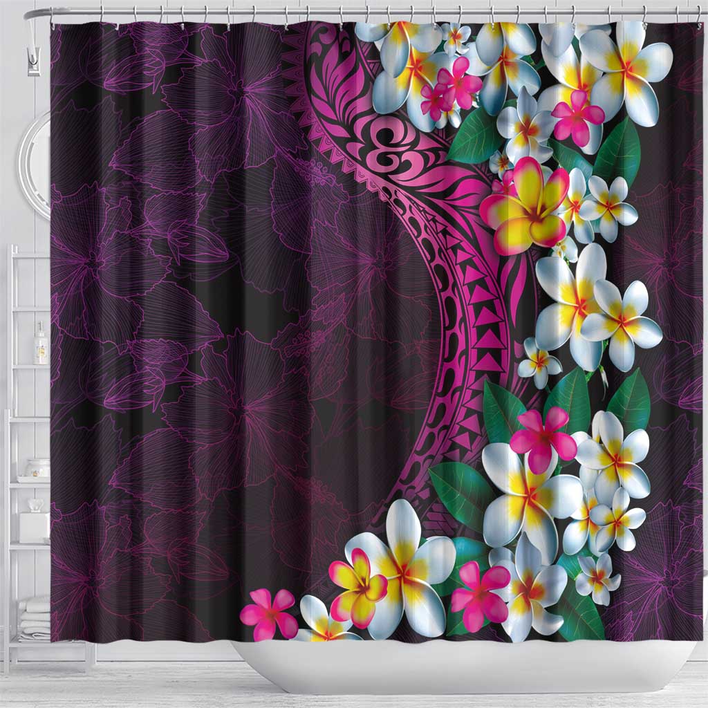 Hawaiian Plumeria-Polynesian Art Tattoo Plum Pink Color Shower Curtain