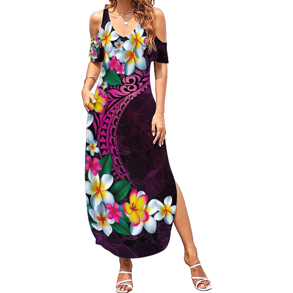 Hawaiian Plumeria-Polynesian Art Tattoo Plum Pink Color Summer Maxi Dress