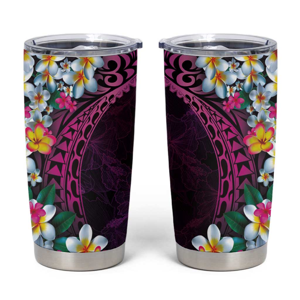 Hawaiian Plumeria-Polynesian Art Tattoo Plum Pink Color Tumbler Cup