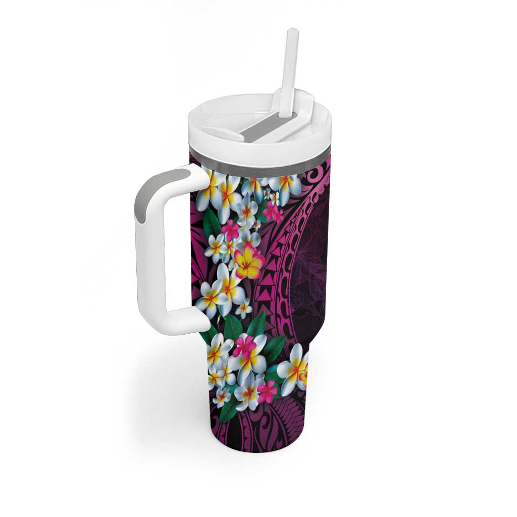 Hawaiian Plumeria-Polynesian Art Tattoo Plum Pink Color Tumbler With Handle