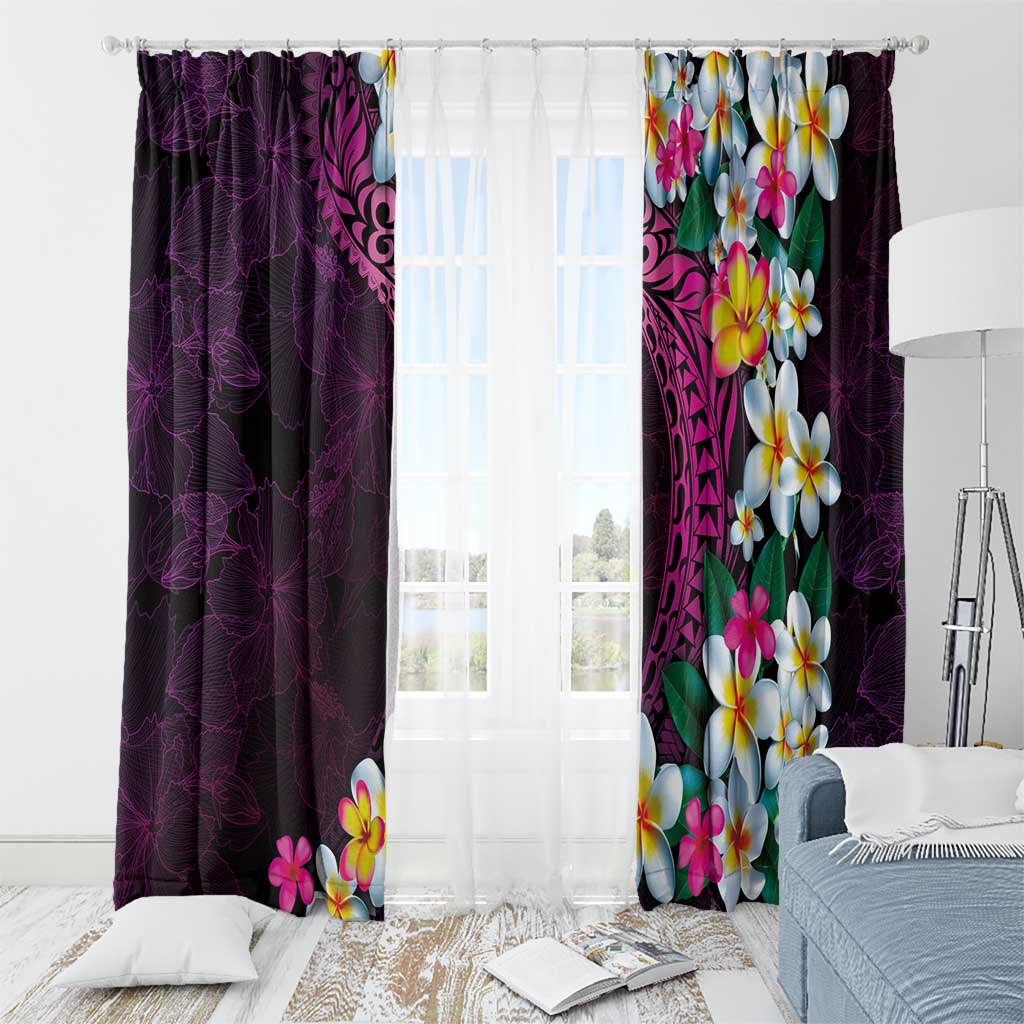 Hawaiian Plumeria-Polynesian Art Tattoo Plum Pink Color Window Curtain