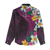 Hawaiian Plumeria-Polynesian Art Tattoo Plum Pink Color Women Casual Shirt
