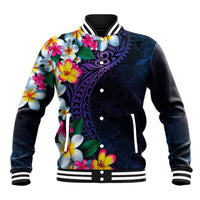 Hawaiian Plumeria-Polynesian Art Tattoo Frosted Blue Violet Color Baseball Jacket
