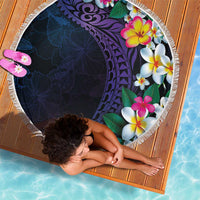 Hawaiian Plumeria-Polynesian Art Tattoo Frosted Blue Violet Color Beach Blanket