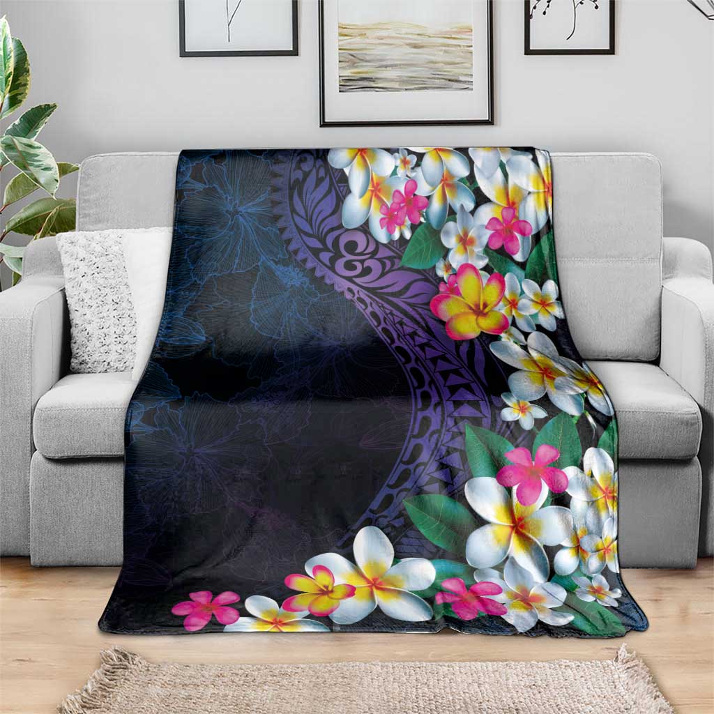 Hawaiian Plumeria-Polynesian Art Tattoo Frosted Blue Violet Color Blanket