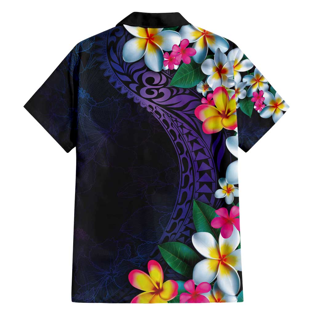 Hawaiian Plumeria-Polynesian Art Tattoo Frosted Blue Violet Color Family Matching Long Sleeve Bodycon Dress and Hawaiian Shirt