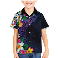Hawaiian Plumeria-Polynesian Art Tattoo Frosted Blue Violet Color Family Matching Mermaid Dress and Hawaiian Shirt