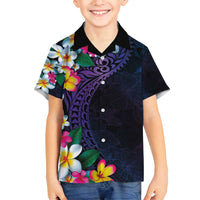 Hawaiian Plumeria-Polynesian Art Tattoo Frosted Blue Violet Color Family Matching Puletasi and Hawaiian Shirt