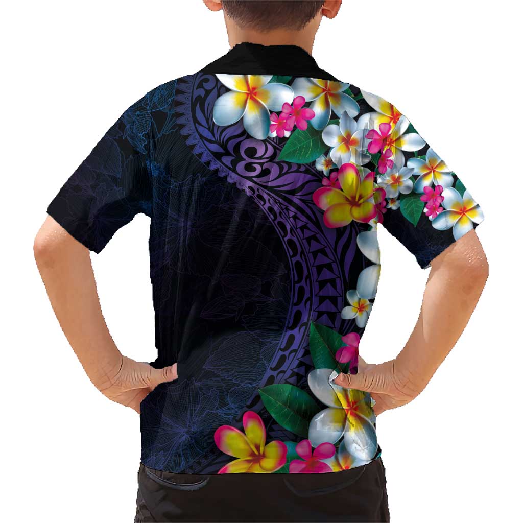 Hawaiian Plumeria-Polynesian Art Tattoo Frosted Blue Violet Color Family Matching Short Sleeve Bodycon Dress and Hawaiian Shirt