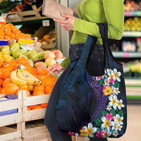 Hawaiian Plumeria-Polynesian Art Tattoo Frosted Blue Violet Color Grocery Bag