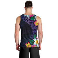 Hawaiian Plumeria-Polynesian Art Tattoo Frosted Blue Violet Color Men Tank Top