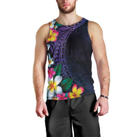 Hawaiian Plumeria-Polynesian Art Tattoo Frosted Blue Violet Color Men Tank Top