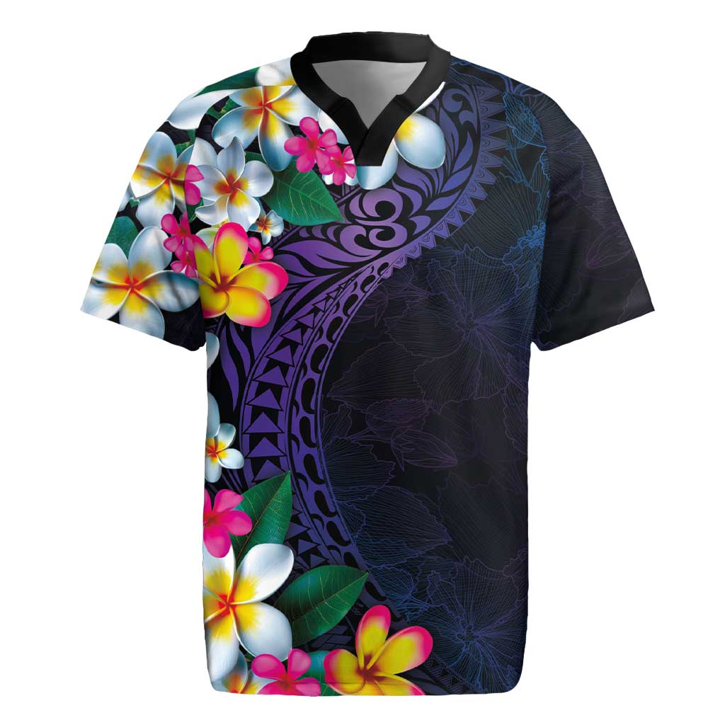 Hawaiian Plumeria-Polynesian Art Tattoo Frosted Blue Violet Color Rugby Jersey