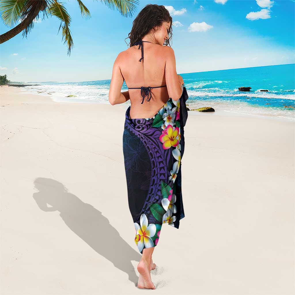 Hawaiian Plumeria-Polynesian Art Tattoo Frosted Blue Violet Color Sarong