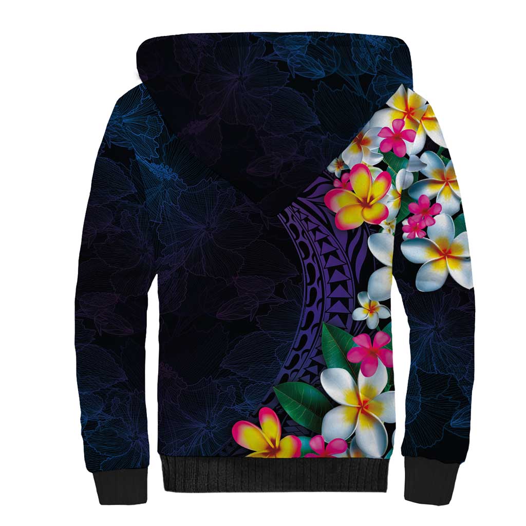 Hawaiian Plumeria-Polynesian Art Tattoo Frosted Blue Violet Color Sherpa Hoodie