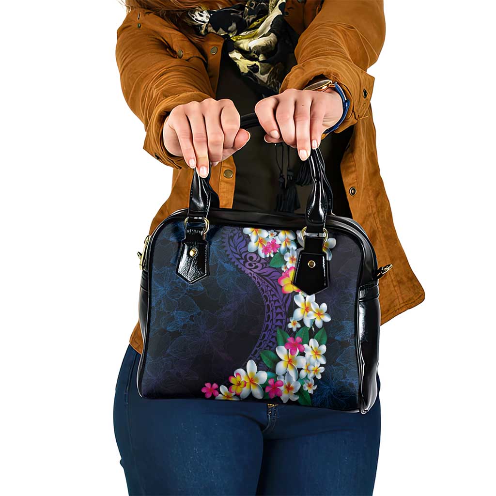 Hawaiian Plumeria-Polynesian Art Tattoo Frosted Blue Violet Color Shoulder Handbag