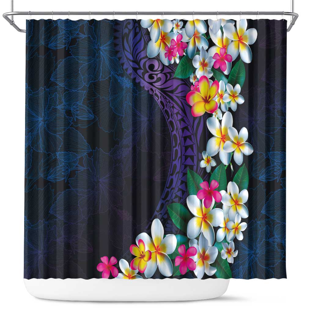 Hawaiian Plumeria-Polynesian Art Tattoo Frosted Blue Violet Color Shower Curtain