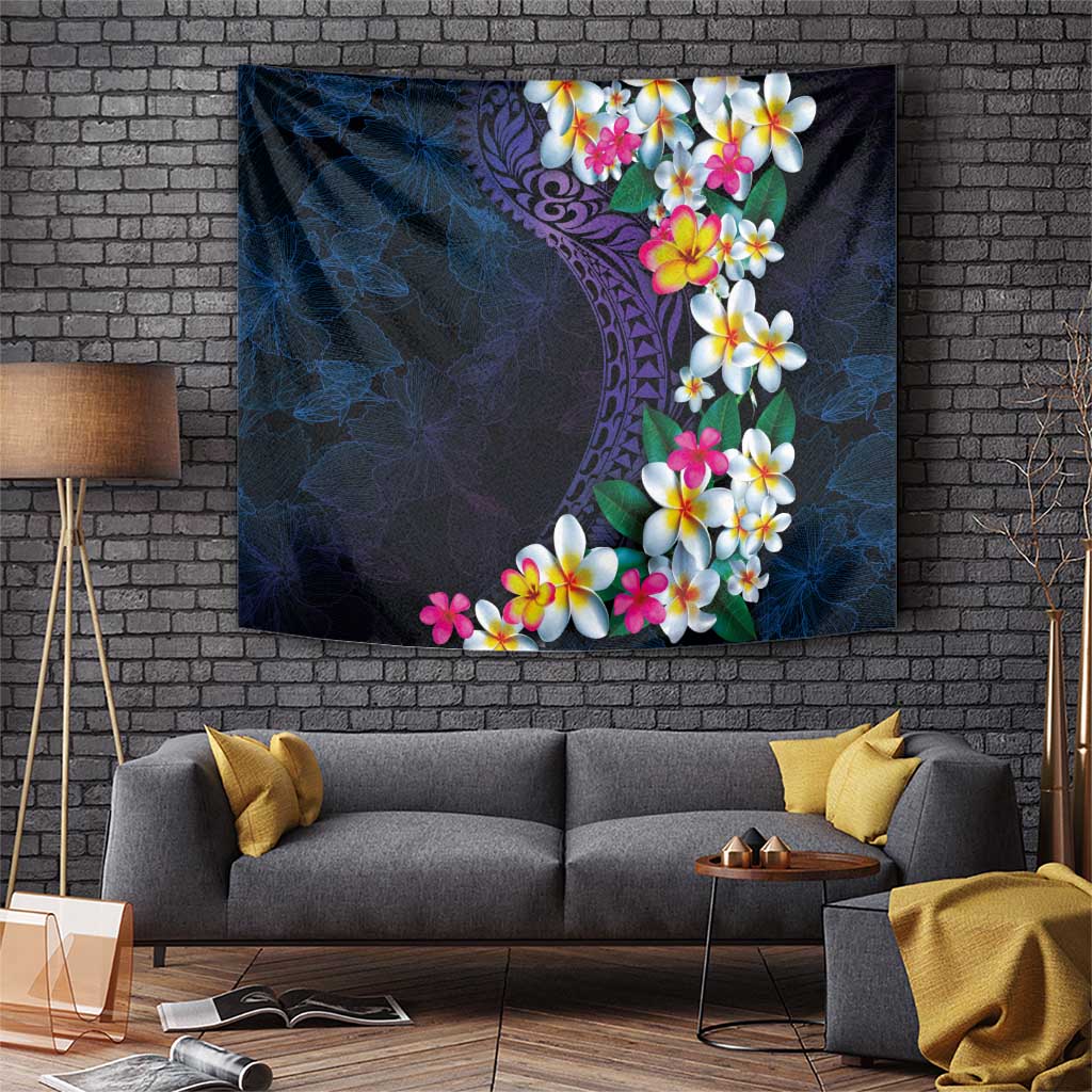 Hawaiian Plumeria-Polynesian Art Tattoo Frosted Blue Violet Color Tapestry LT03 Blue - Polynesian Pride