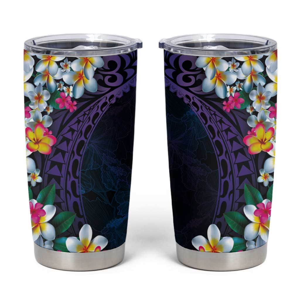 Hawaiian Plumeria-Polynesian Art Tattoo Frosted Blue Violet Color Tumbler Cup