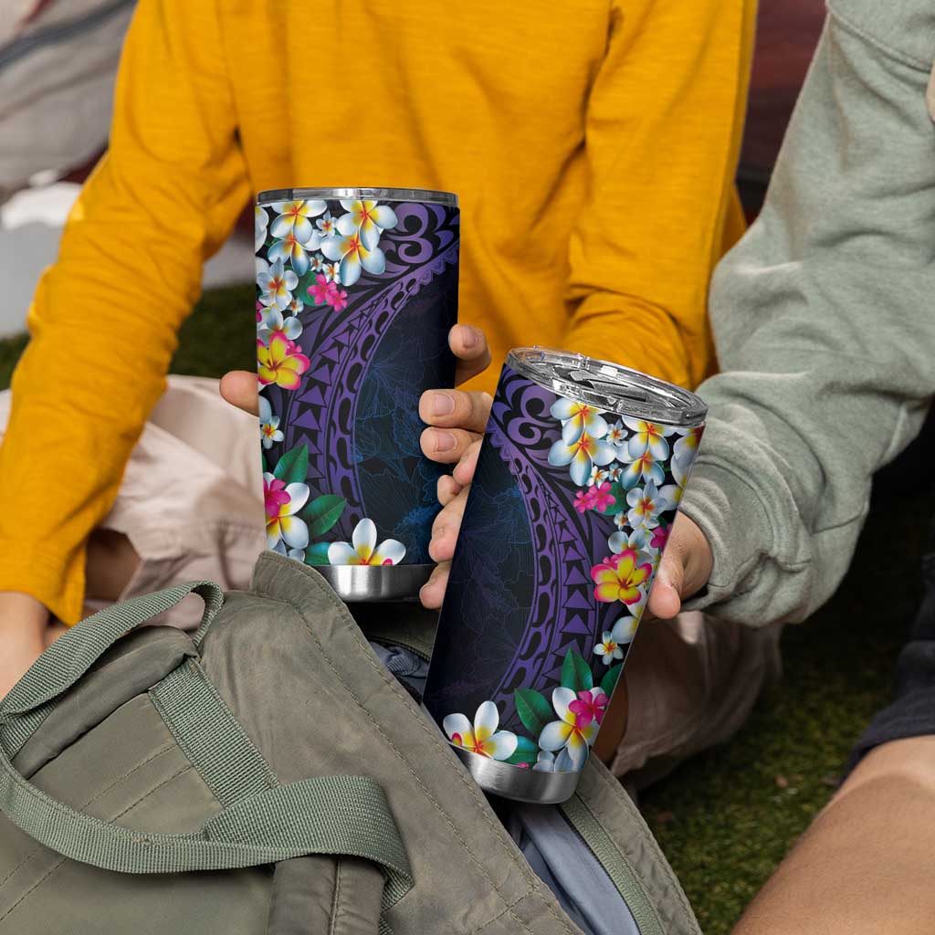 Hawaiian Plumeria-Polynesian Art Tattoo Frosted Blue Violet Color Tumbler Cup