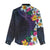 Hawaiian Plumeria-Polynesian Art Tattoo Frosted Blue Violet Color Women Casual Shirt