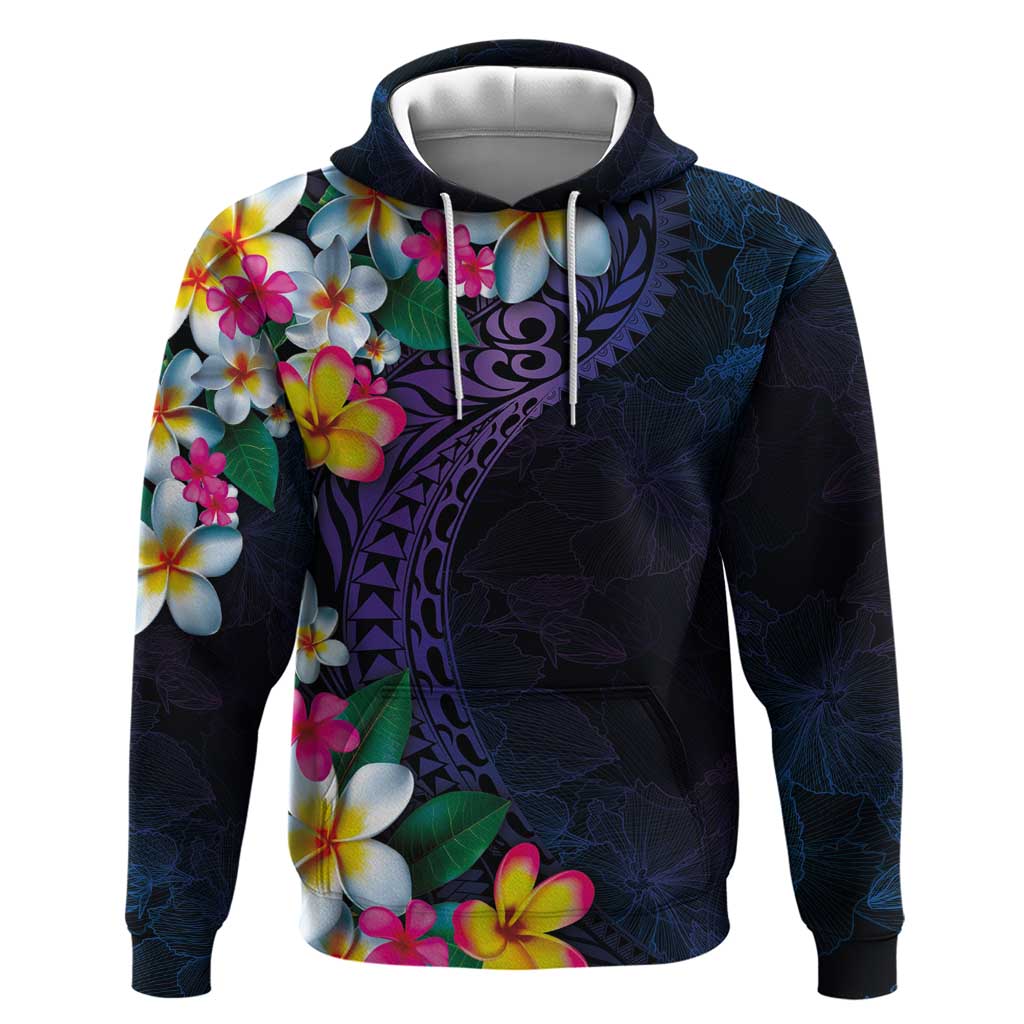 Hawaiian Plumeria-Polynesian Art Tattoo Frosted Blue Violet Color Zip Hoodie