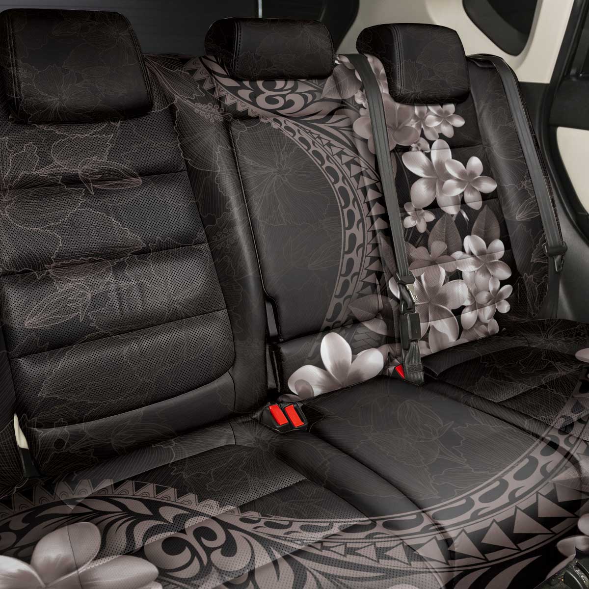 Hawaiian Plumeria-Polynesian Art Tattoo Grayscale Color Back Car Seat Cover