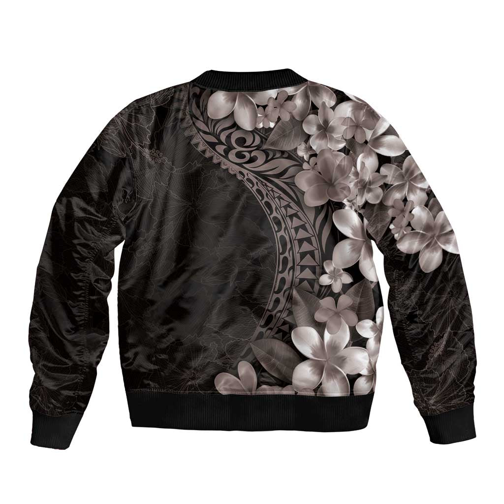 Hawaiian Plumeria-Polynesian Art Tattoo Grayscale Color Bomber Jacket