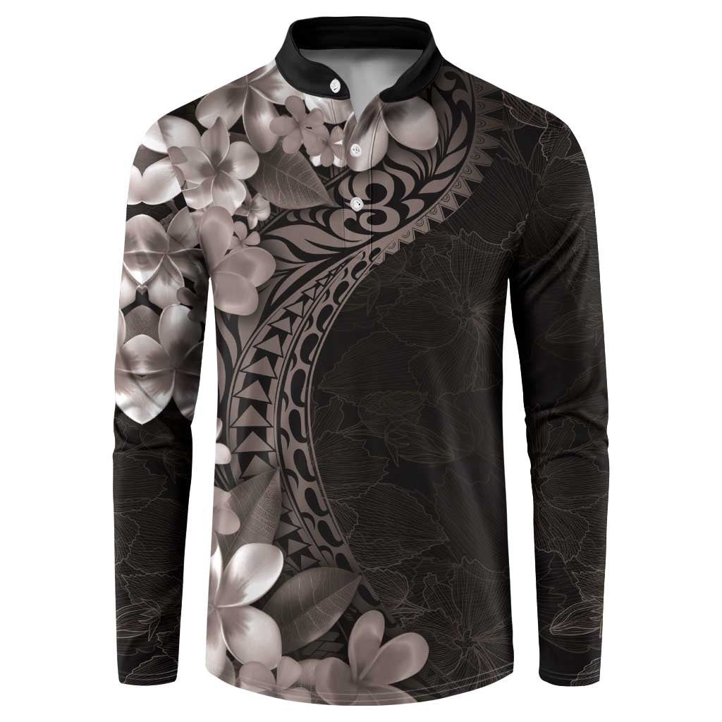 Hawaiian Plumeria-Polynesian Art Tattoo Grayscale Color Button Sweatshirt
