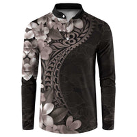 Hawaiian Plumeria-Polynesian Art Tattoo Grayscale Color Button Sweatshirt