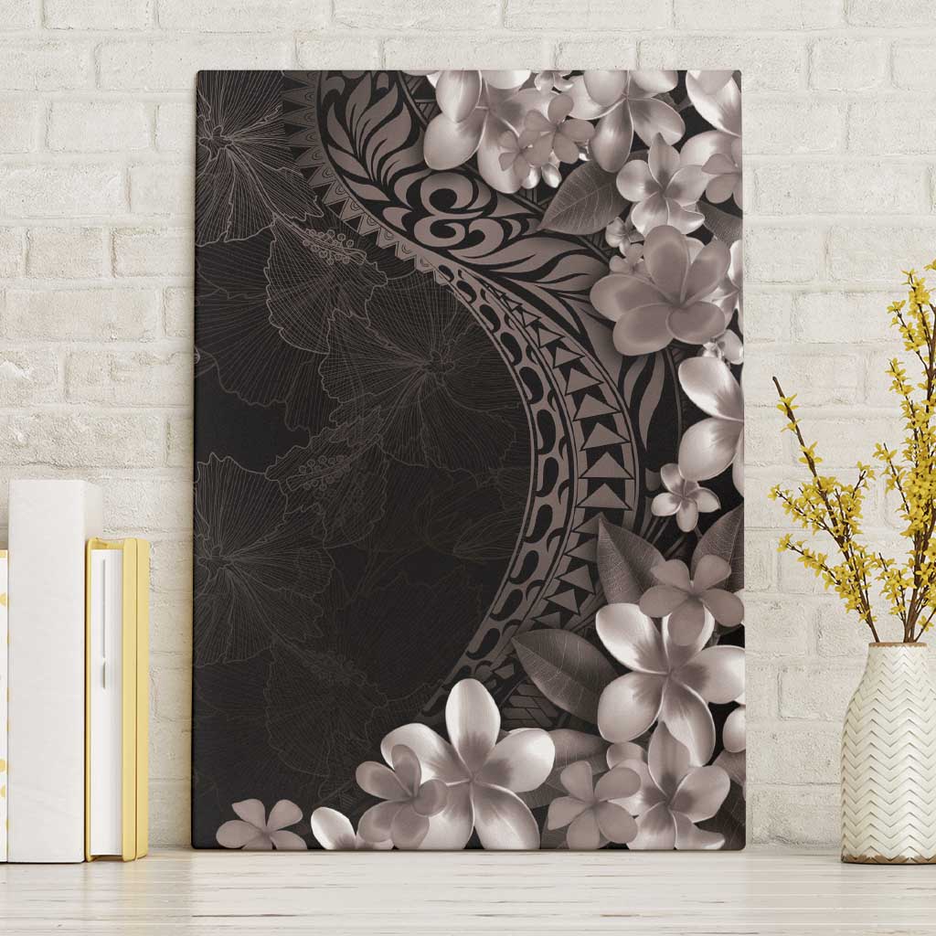 Hawaiian Plumeria-Polynesian Art Tattoo Grayscale Color Canvas Wall Art