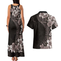 Hawaiian Plumeria-Polynesian Art Tattoo Grayscale Color Couples Matching Tank Maxi Dress and Hawaiian Shirt