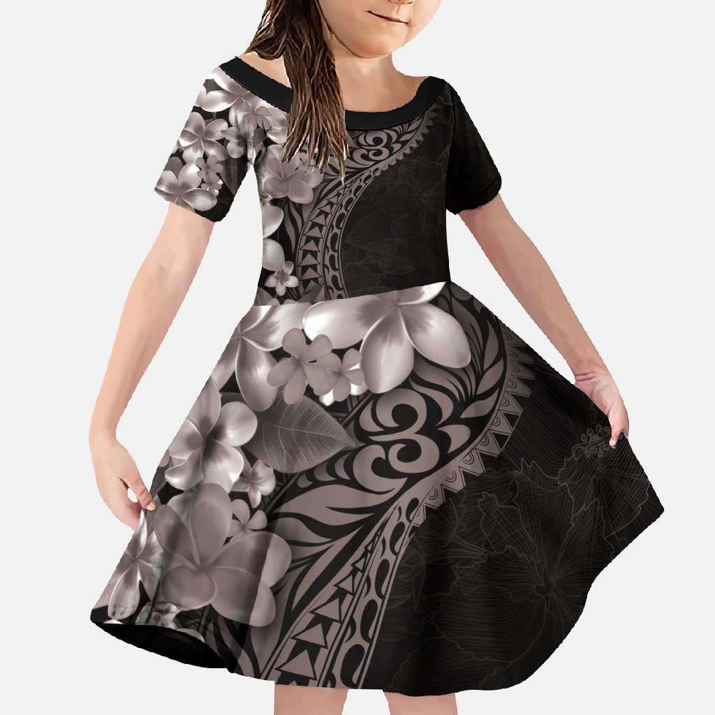 Hawaiian Plumeria-Polynesian Art Tattoo Grayscale Color Family Matching Mermaid Dress and Hawaiian Shirt