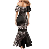 Hawaiian Plumeria-Polynesian Art Tattoo Grayscale Color Family Matching Mermaid Dress and Hawaiian Shirt