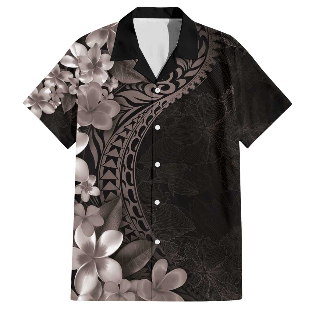 Hawaiian Plumeria-Polynesian Art Tattoo Grayscale Color Family Matching Puletasi and Hawaiian Shirt