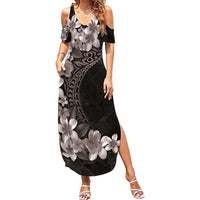 Hawaiian Plumeria-Polynesian Art Tattoo Grayscale Color Family Matching Summer Maxi Dress and Hawaiian Shirt