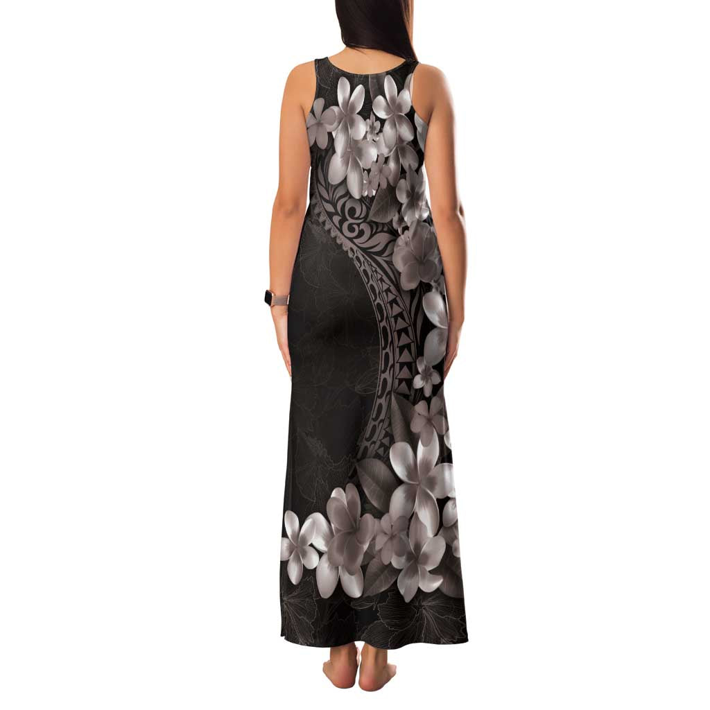 Hawaiian Plumeria-Polynesian Art Tattoo Grayscale Color Family Matching Tank Maxi Dress and Hawaiian Shirt