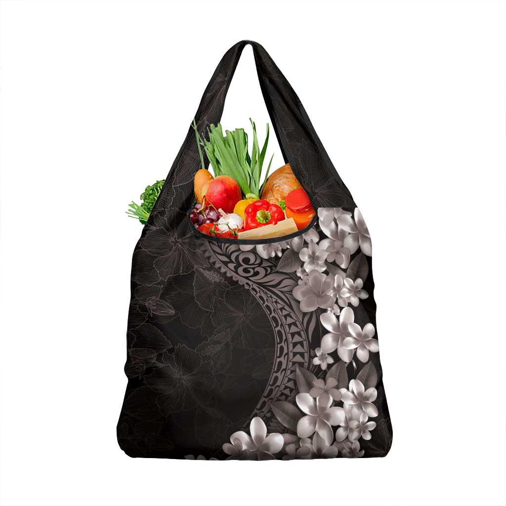 Hawaiian Plumeria-Polynesian Art Tattoo Grayscale Color Grocery Bag
