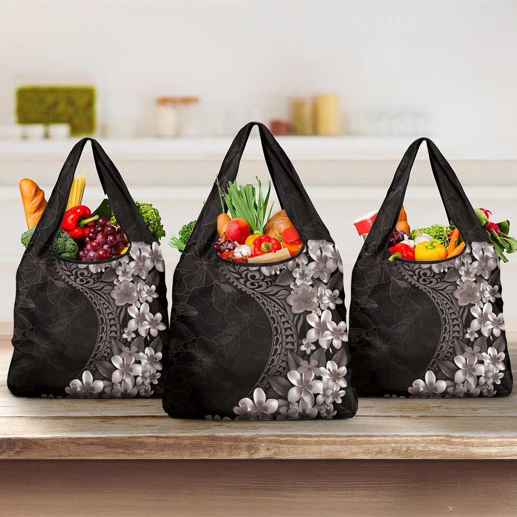 Hawaiian Plumeria-Polynesian Art Tattoo Grayscale Color Grocery Bag