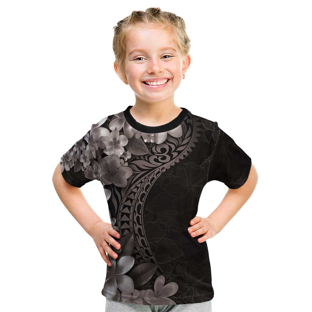 Hawaiian Plumeria-Polynesian Art Tattoo Grayscale Color Kid T Shirt