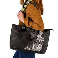 Hawaiian Plumeria-Polynesian Art Tattoo Grayscale Color Leather Tote Bag