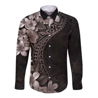Hawaiian Plumeria-Polynesian Art Tattoo Grayscale Color Long Sleeve Button Shirt