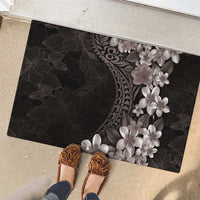 Hawaiian Plumeria-Polynesian Art Tattoo Grayscale Color Rubber Doormat
