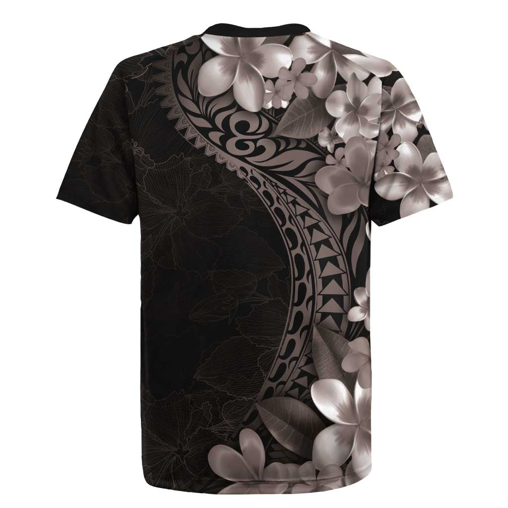 Hawaiian Plumeria-Polynesian Art Tattoo Grayscale Color Rugby Jersey