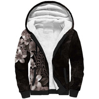 Hawaiian Plumeria-Polynesian Art Tattoo Grayscale Color Sherpa Hoodie