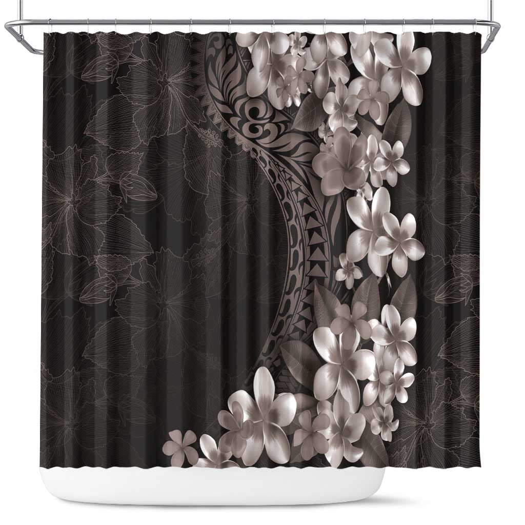 Hawaiian Plumeria-Polynesian Art Tattoo Grayscale Color Shower Curtain