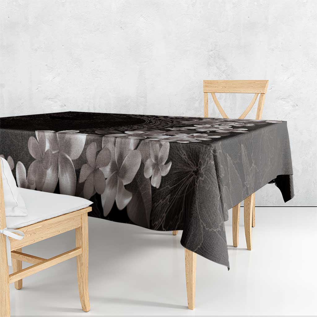 Hawaiian Plumeria-Polynesian Art Tattoo Grayscale Color Tablecloth