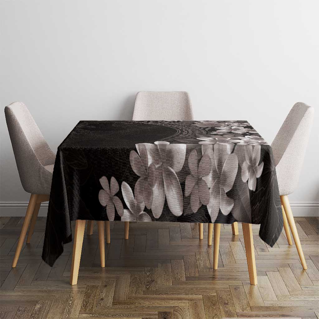 Hawaiian Plumeria-Polynesian Art Tattoo Grayscale Color Tablecloth