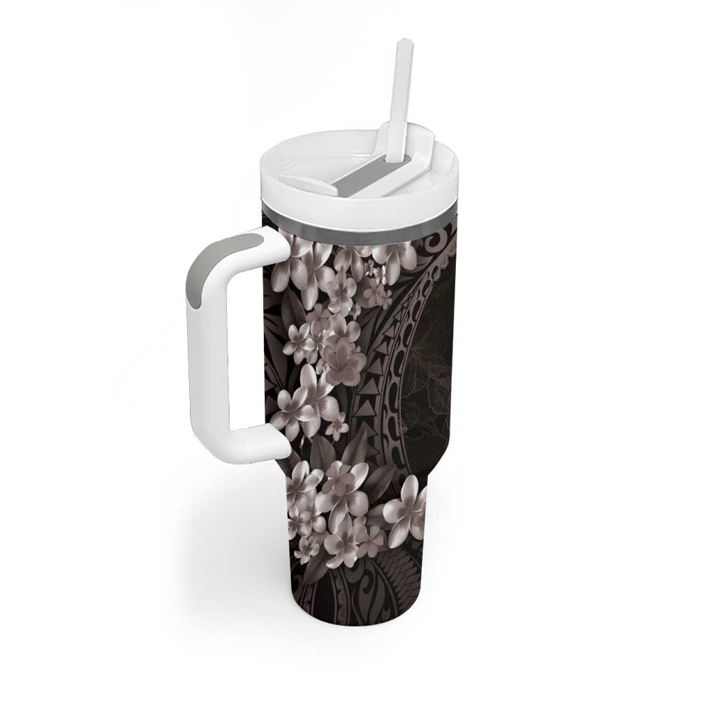 Hawaiian Plumeria-Polynesian Art Tattoo Grayscale Color Tumbler With Handle