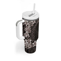 Hawaiian Plumeria-Polynesian Art Tattoo Grayscale Color Tumbler With Handle